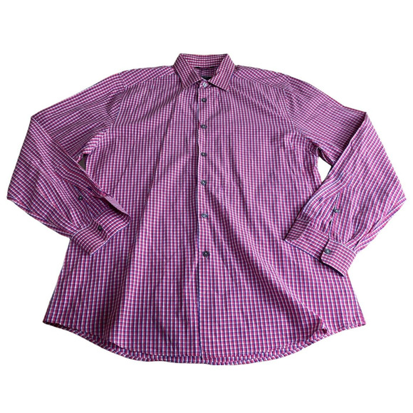 Men's Paul Smith The Byard Long-Sleeve Shirt Sz 17/43 XL Gingham Red Cotton - Picture 4 of 7